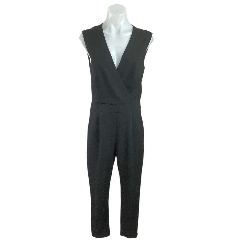 Trina Turk Black Sleeveless V Neck Surplice Faux Wrap Pleated Jumpsuit Size 4